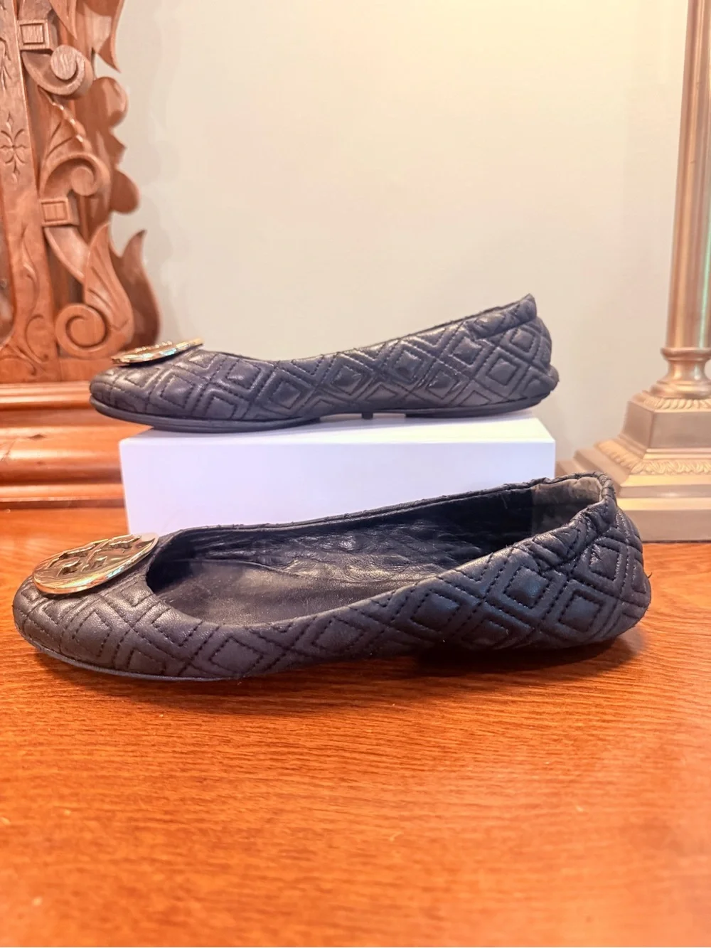 Tory Burch Quilted Minnie Ballet Flat in Perfect Black/Gold MSRP$238 Size 8